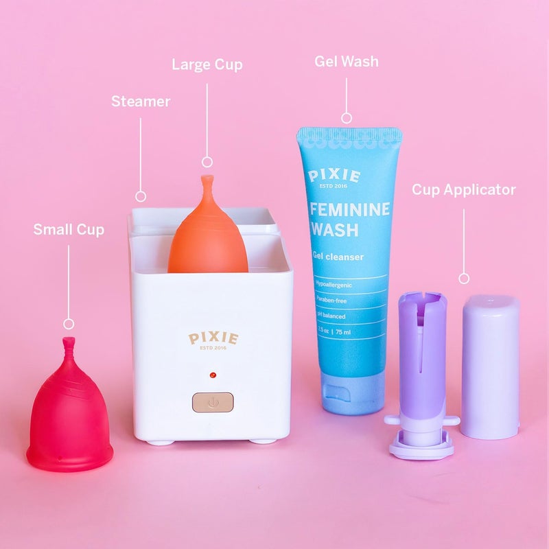 Pixie Cup Pixie Menstrual Cup Collection - Inserts Like a Tampon™ - 2 Reusable Period Cups with Applicator, Sterilizer, Feminine Wash & Totes - All-in-One Easy Period Solution for Feminine Care - Image 2